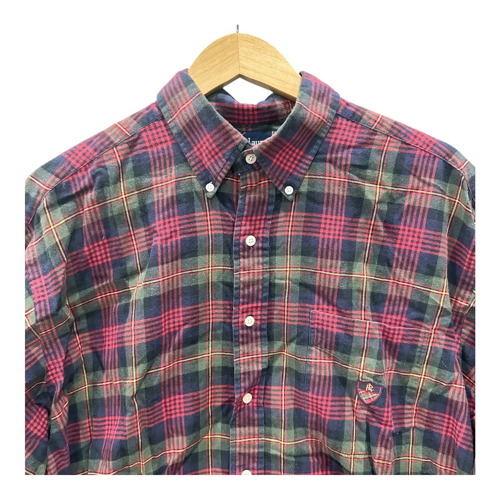 Ralph Lauren Tilden Mens XL Plaid Button Down Shirt Red Green Cotton Crest Logo
